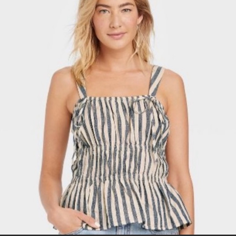 NWT French Striped Peplum Bow Tie Spahgetti Strap - Universal Thread